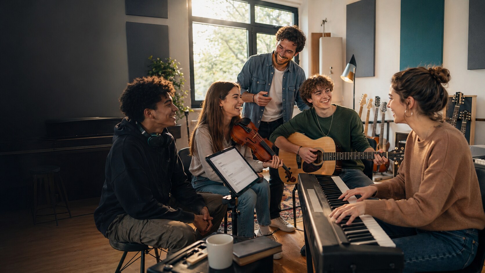 Junge Musiker in dynamischer Unterrichtsszene